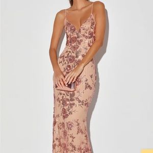 Blush rose sequin flower mermaid dress